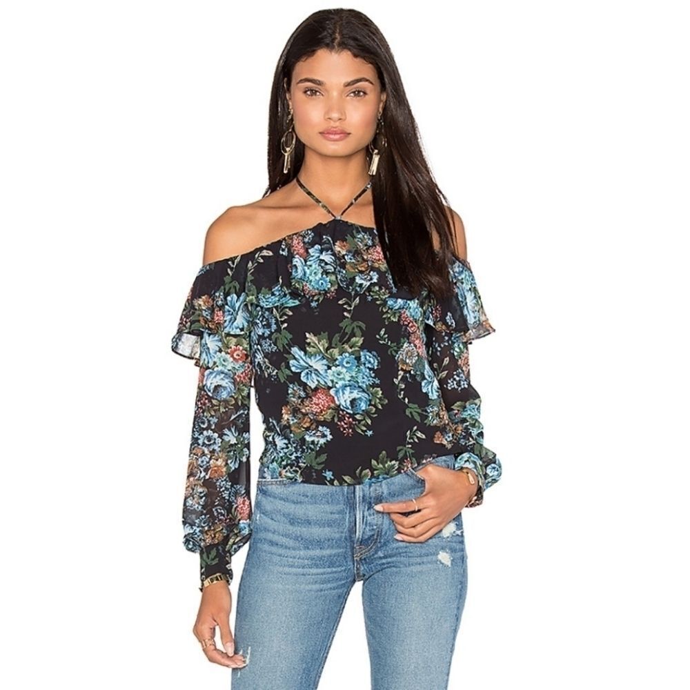 LPA Top‎ 6 Antique Floral Ruffle Tie Crop Top Small